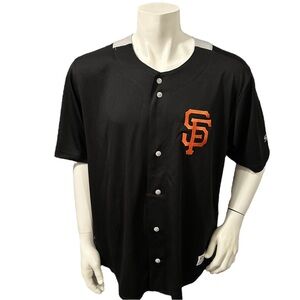 True Fan Men’s Button Up Shirt San Francisco Baseball Black Logo Short Sleeve XL